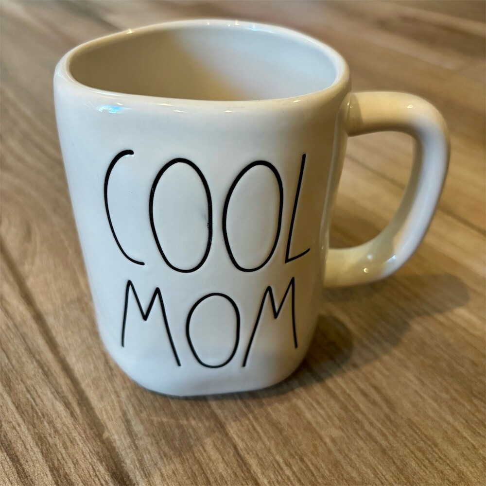 Rae Dunn COOL MOM Coffee Mug White Black Lettering Artisan Collection